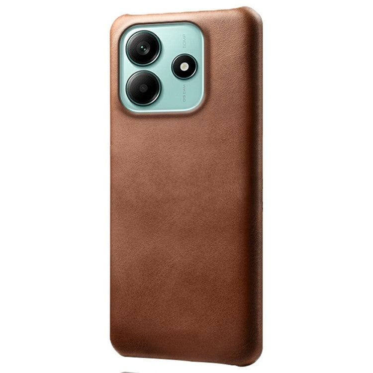 For Xiaomi Redmi Note 14 5G Case Calf Texture PU Leather Hard PC Protective Phone Cover - Brown