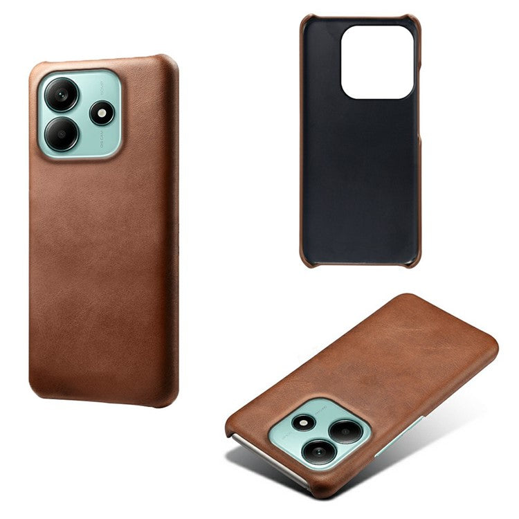 For Xiaomi Redmi Note 14 5G Case Calf Texture PU Leather Hard PC Protective Phone Cover - Brown