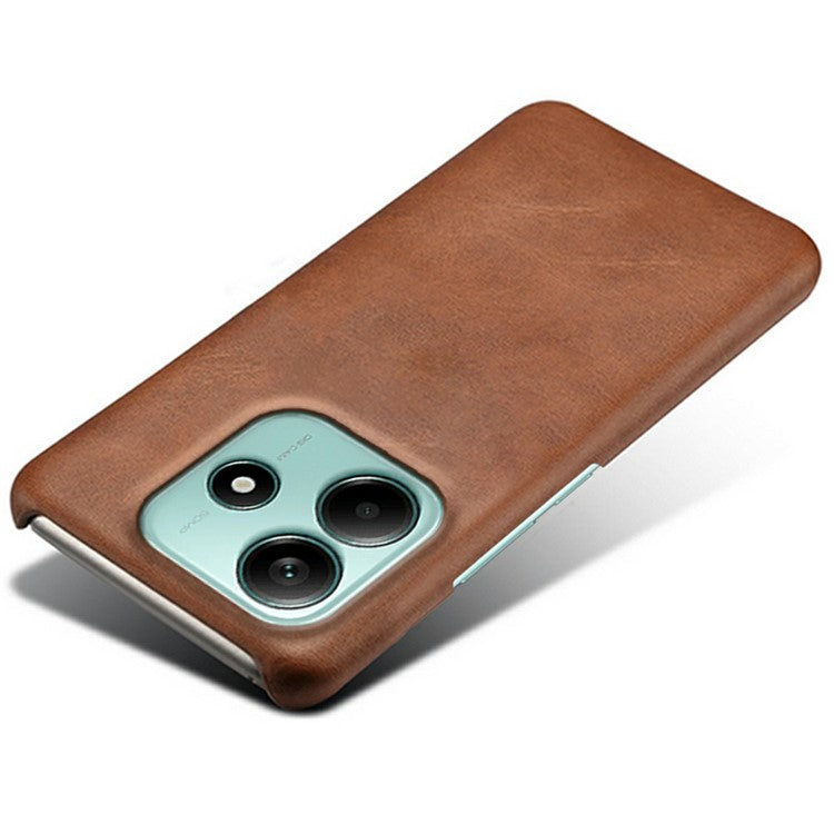 For Xiaomi Redmi Note 14 5G Case Calf Texture PU Leather Hard PC Protective Phone Cover - Brown