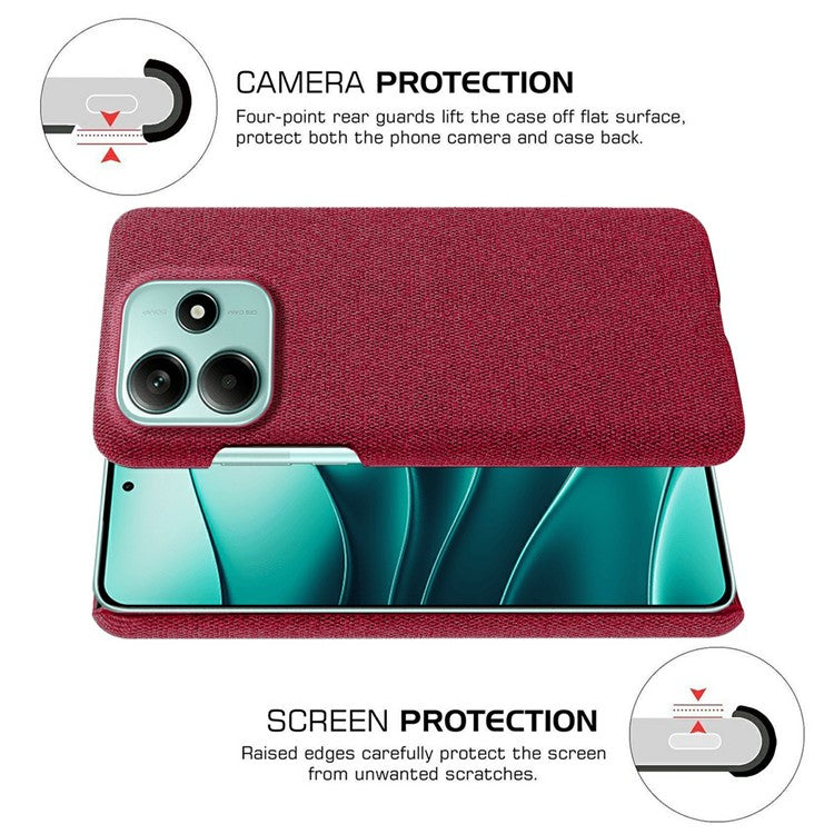 For Xiaomi Redmi Note 14 5G Phone Case Cloth Texture Anti-Scratch Protective PC Back Cover - Red