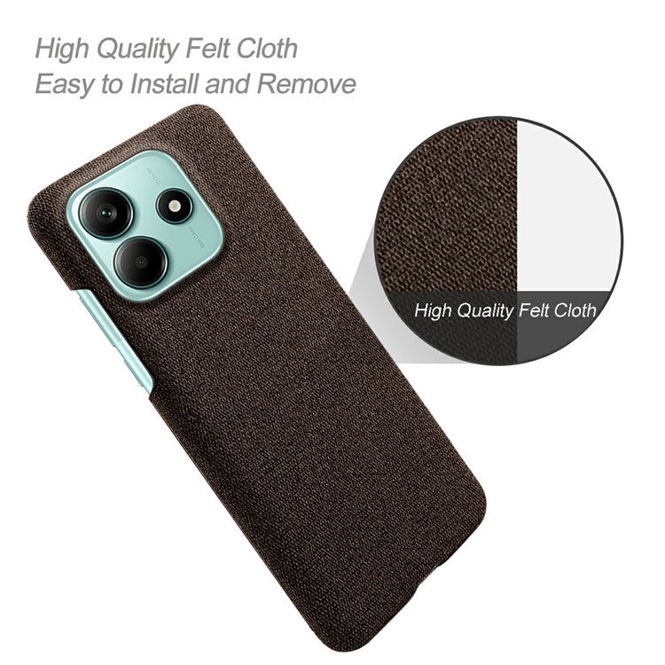 For Xiaomi Redmi Note 14 5G Phone Case Cloth Texture Anti-Scratch Protective PC Back Cover - Brown