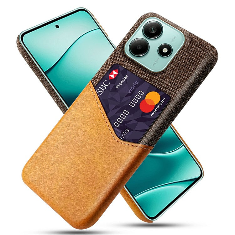 For Xiaomi Redmi Note 14 5G Case PU Leather Cloth Texture Hard PC Phone Cover with Card Holder - Orange