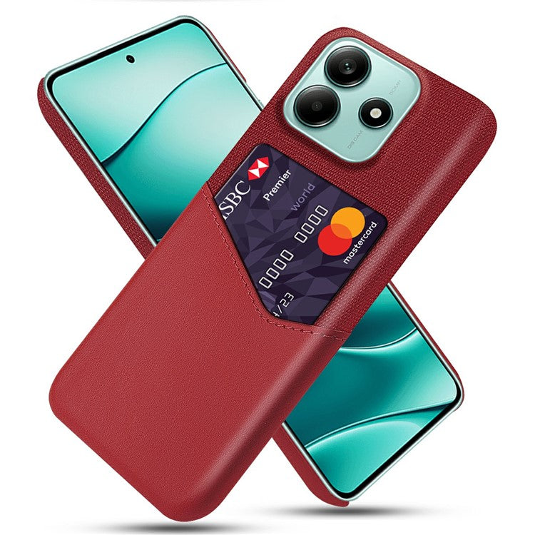 For Xiaomi Redmi Note 14 5G Case PU Leather Cloth Texture Hard PC Phone Cover with Card Holder - Red