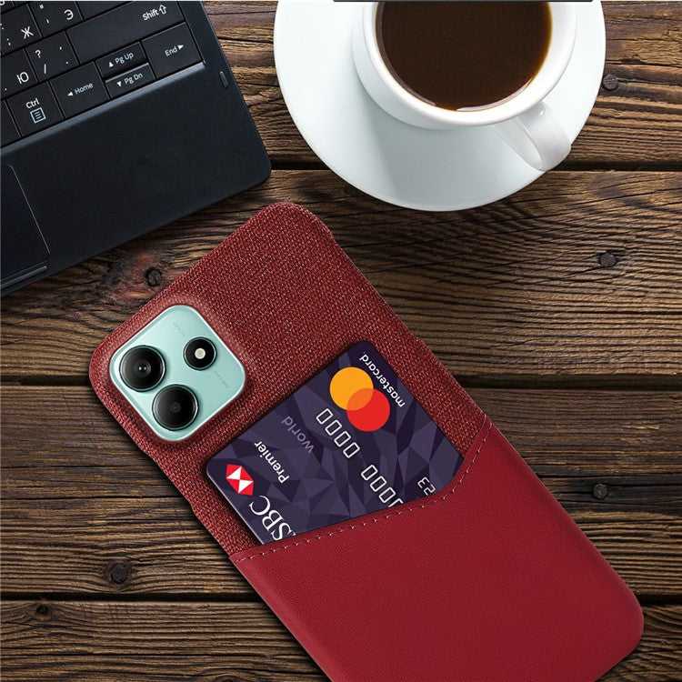 For Xiaomi Redmi Note 14 5G Case PU Leather Cloth Texture Hard PC Phone Cover with Card Holder - Red