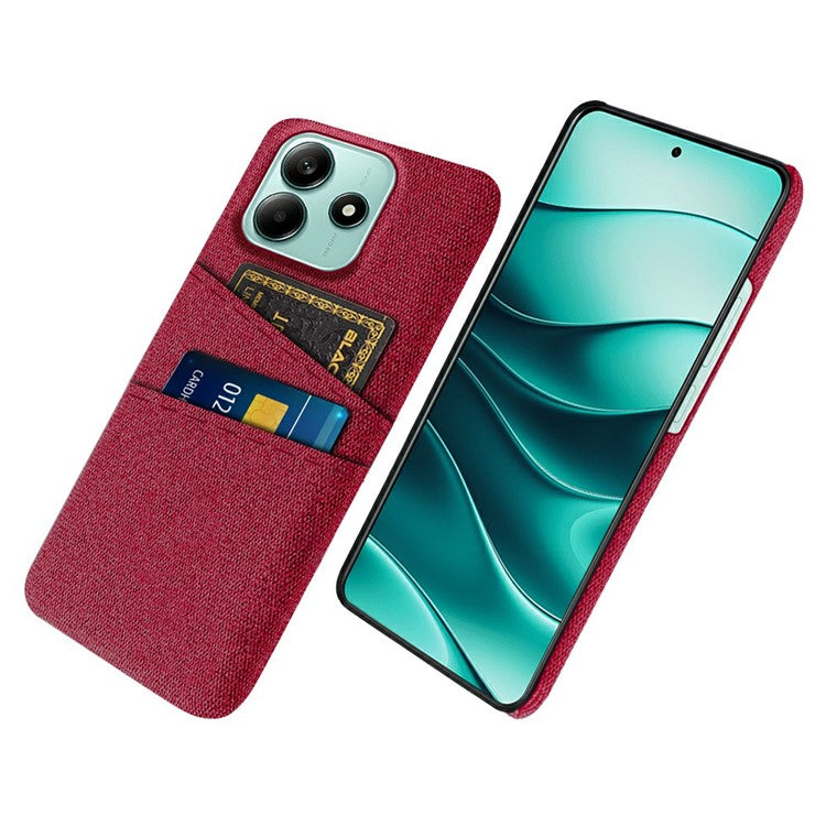 For Xiaomi Redmi Note 14 5G Case Cloth + Hard PC Phone Cover with Dual Card Slots - Red