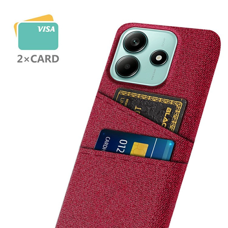 For Xiaomi Redmi Note 14 5G Case Cloth + Hard PC Phone Cover with Dual Card Slots - Red