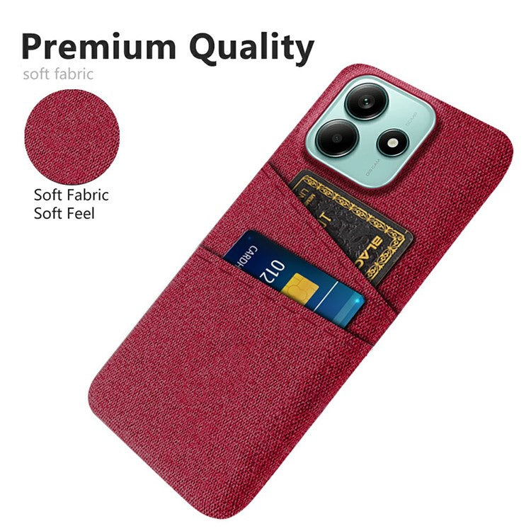 For Xiaomi Redmi Note 14 5G Case Cloth + Hard PC Phone Cover with Dual Card Slots - Red