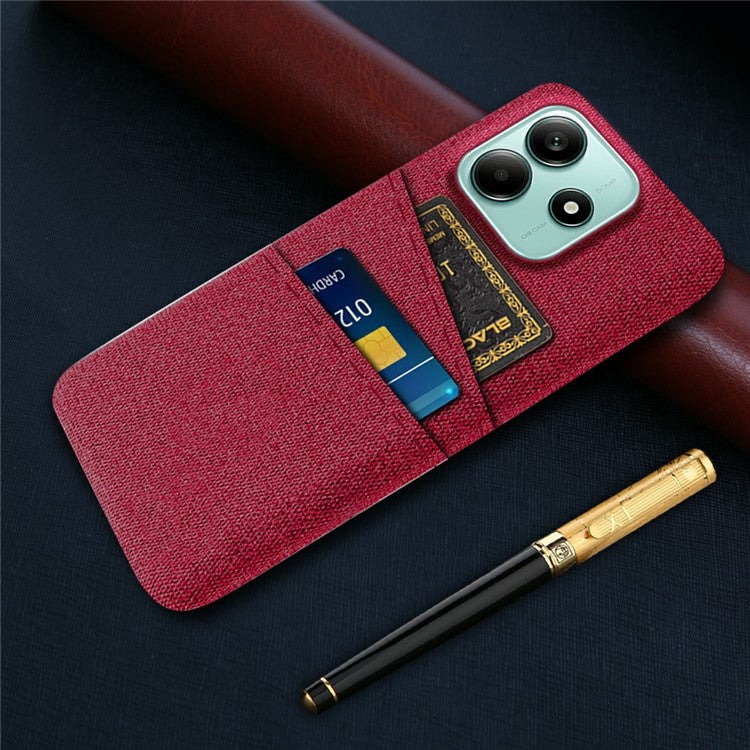 For Xiaomi Redmi Note 14 5G Case Cloth + Hard PC Phone Cover with Dual Card Slots - Red