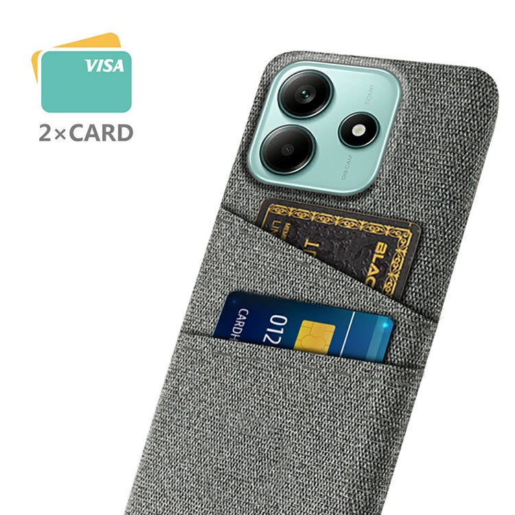 For Xiaomi Redmi Note 14 5G Case Cloth + Hard PC Phone Cover with Dual Card Slots - Grey