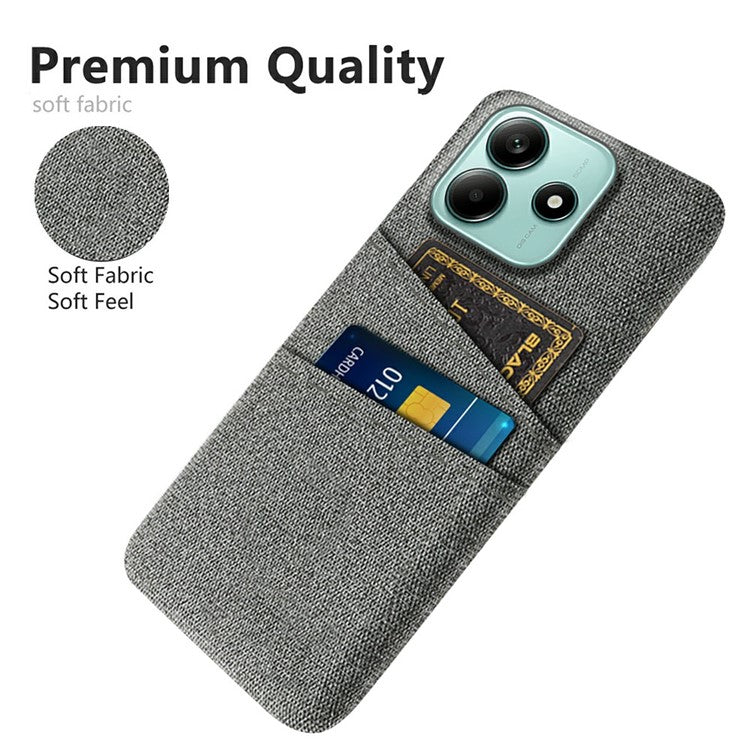 For Xiaomi Redmi Note 14 5G Case Cloth + Hard PC Phone Cover with Dual Card Slots - Grey