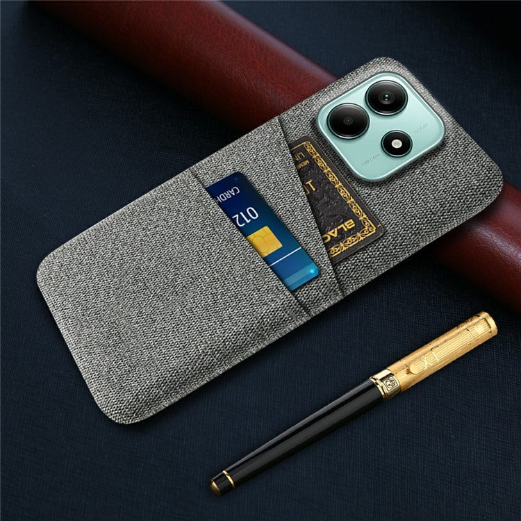 For Xiaomi Redmi Note 14 5G Case Cloth + Hard PC Phone Cover with Dual Card Slots - Grey