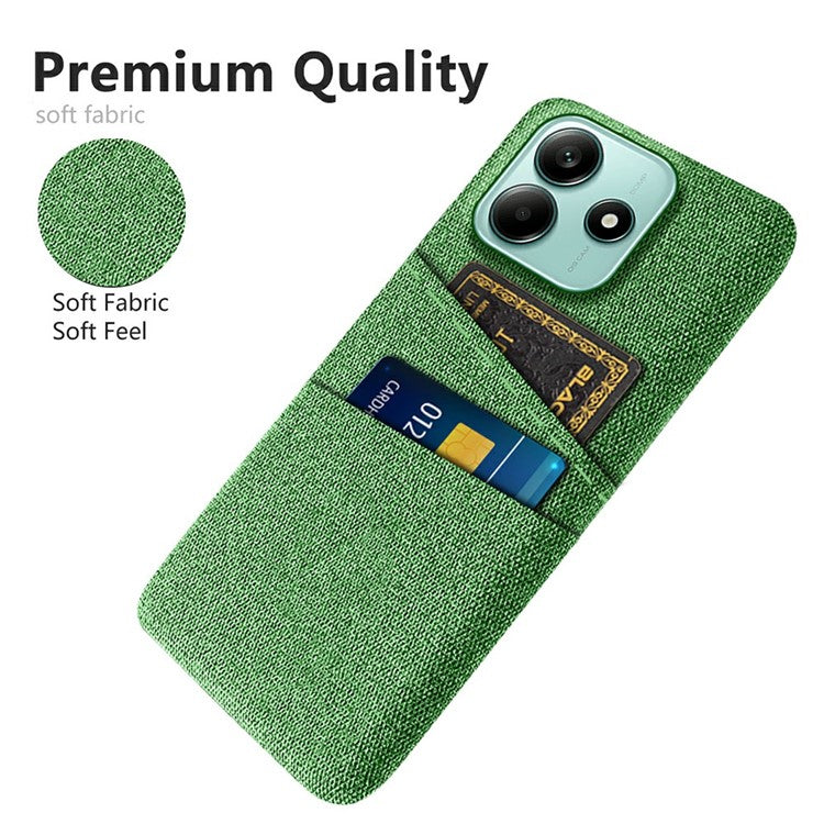 For Xiaomi Redmi Note 14 5G Case Cloth + Hard PC Phone Cover with Dual Card Slots - Green