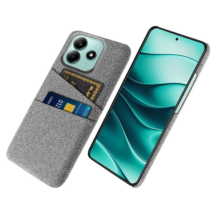 For Xiaomi Redmi Note 14 5G Case Cloth + Hard PC Phone Cover with Dual Card Slots - Light Grey