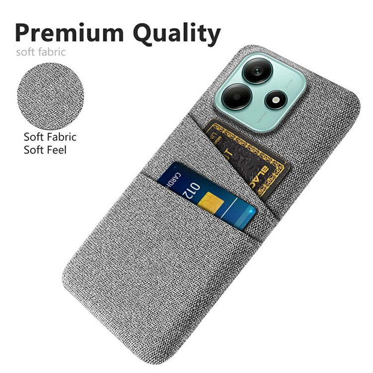 For Xiaomi Redmi Note 14 5G Case Cloth + Hard PC Phone Cover with Dual Card Slots - Light Grey