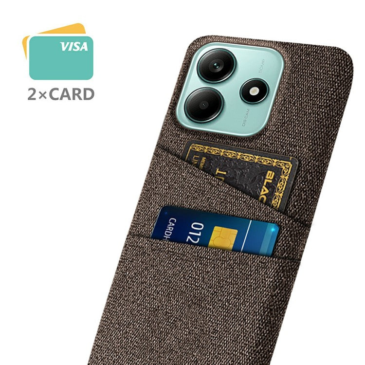 For Xiaomi Redmi Note 14 5G Case Cloth + Hard PC Phone Cover with Dual Card Slots - Brown