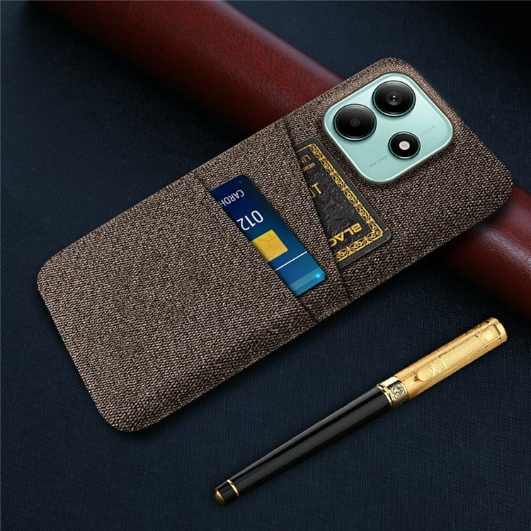 For Xiaomi Redmi Note 14 5G Case Cloth + Hard PC Phone Cover with Dual Card Slots - Brown