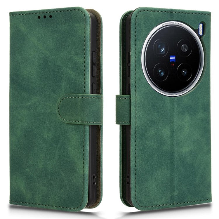 For vivo X200 Pro 5G Leather Case Skin-Feel Anti-Drop Wallet Flip Phone Cover - Green