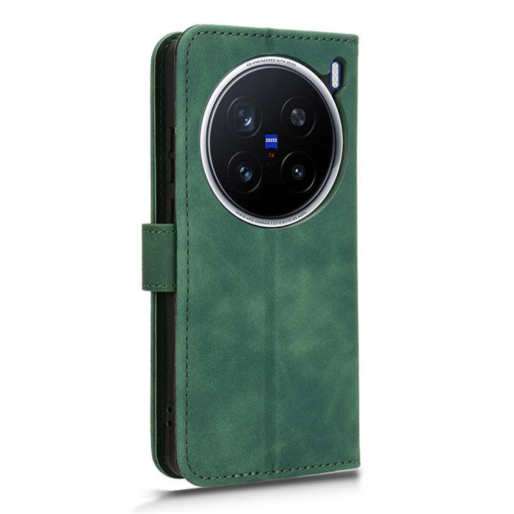 For vivo X200 Pro 5G Leather Case Skin-Feel Anti-Drop Wallet Flip Phone Cover - Green