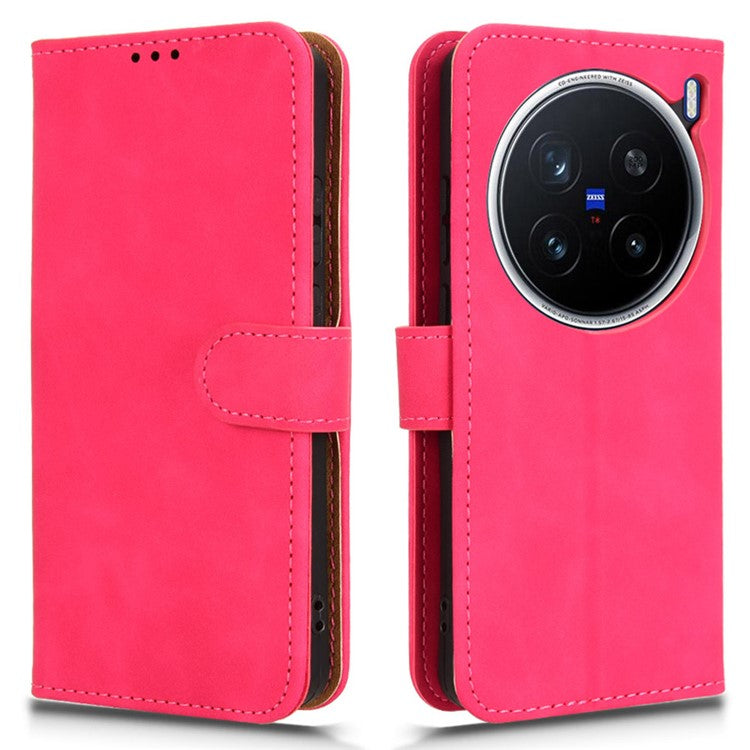 For vivo X200 Pro 5G Leather Case Skin-Feel Anti-Drop Wallet Flip Phone Cover - Rose