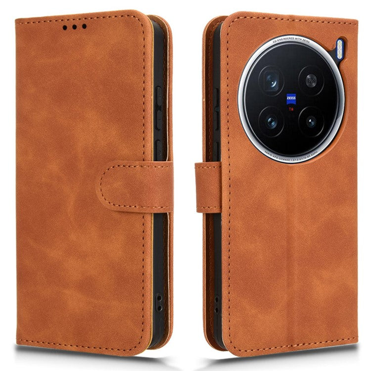 For vivo X200 Pro 5G Leather Case Skin-Feel Anti-Drop Wallet Flip Phone Cover - Brown