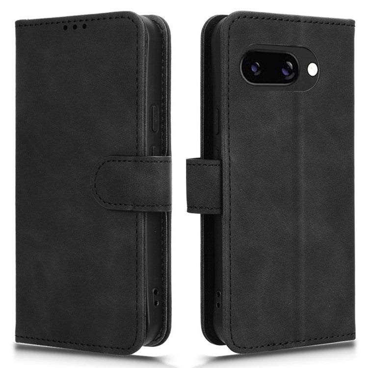 For Google Pixel 9a Leather Case Skin-Feel Anti-Drop Wallet Flip Phone Cover - Black