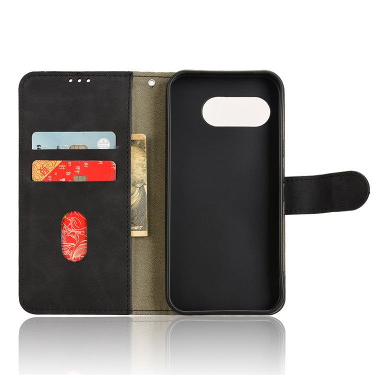 For Google Pixel 9a Leather Case Skin-Feel Anti-Drop Wallet Flip Phone Cover - Black