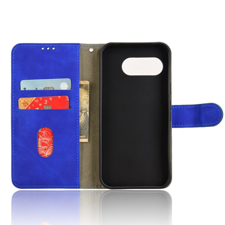 For Google Pixel 9a Leather Case Skin-Feel Anti-Drop Wallet Flip Phone Cover - Blue