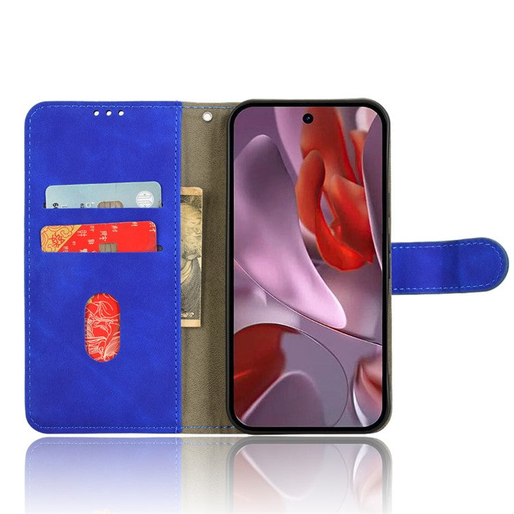 For Google Pixel 9a Leather Case Skin-Feel Anti-Drop Wallet Flip Phone Cover - Blue