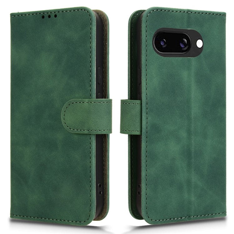 For Google Pixel 9a Leather Case Skin-Feel Anti-Drop Wallet Flip Phone Cover - Green