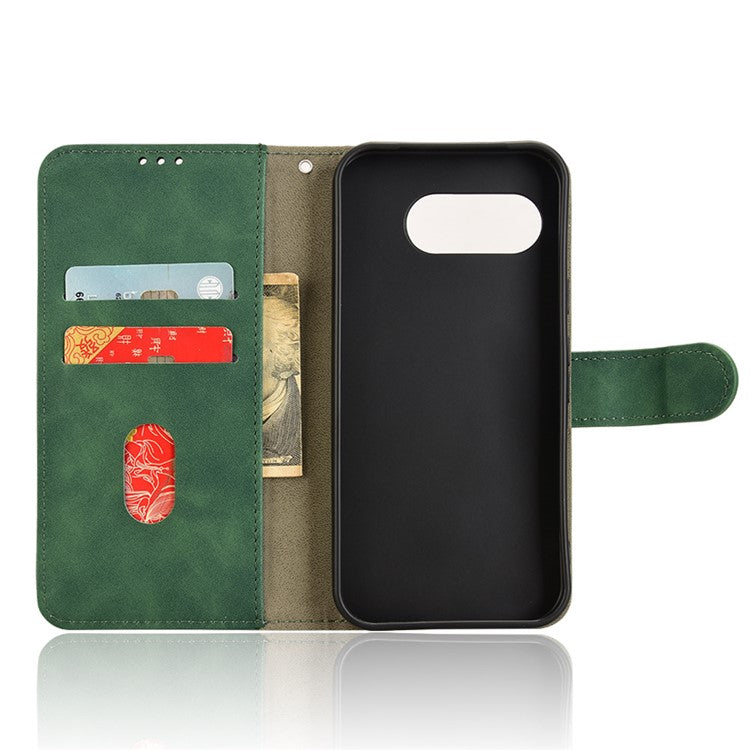 For Google Pixel 9a Leather Case Skin-Feel Anti-Drop Wallet Flip Phone Cover - Green