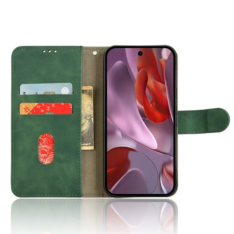 For Google Pixel 9a Leather Case Skin-Feel Anti-Drop Wallet Flip Phone Cover - Green