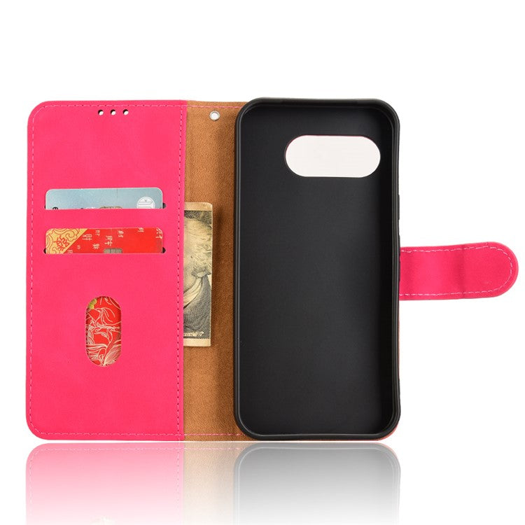 For Google Pixel 9a Leather Case Skin-Feel Anti-Drop Wallet Flip Phone Cover - Rose