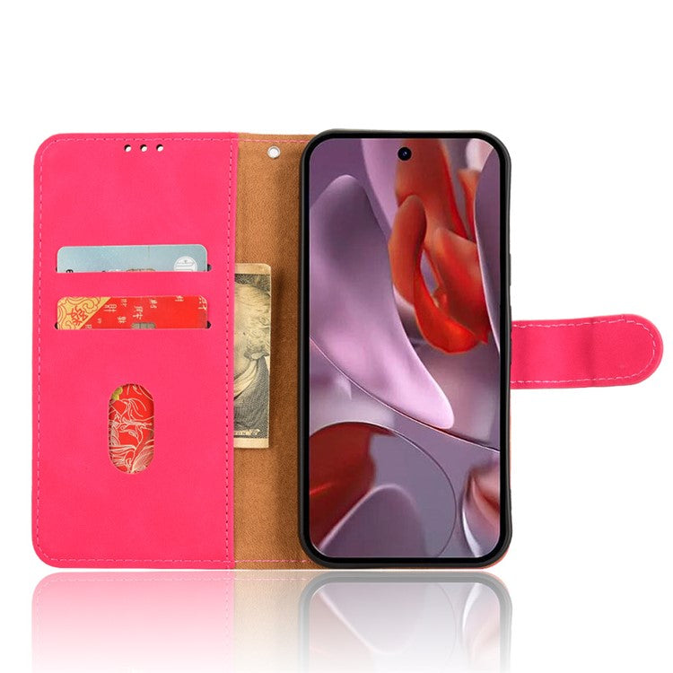 For Google Pixel 9a Leather Case Skin-Feel Anti-Drop Wallet Flip Phone Cover - Rose