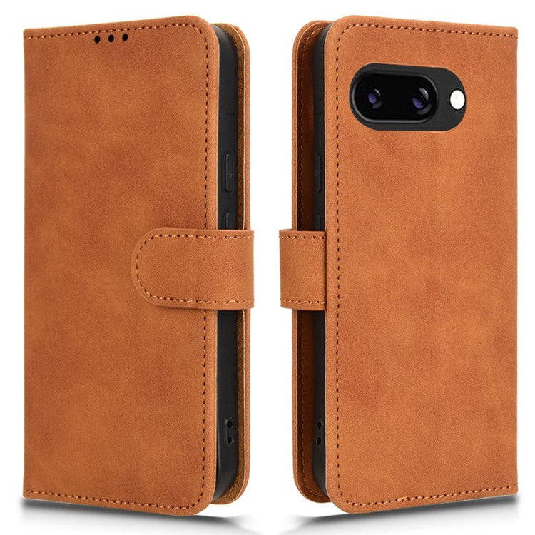 For Google Pixel 9a Leather Case Skin-Feel Anti-Drop Wallet Flip Phone Cover - Brown