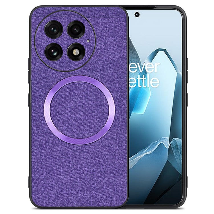 For OnePlus 13 Case Drop-Proof TPU+Cloth Back Phone Cover Compatible with MagSafe - Purple