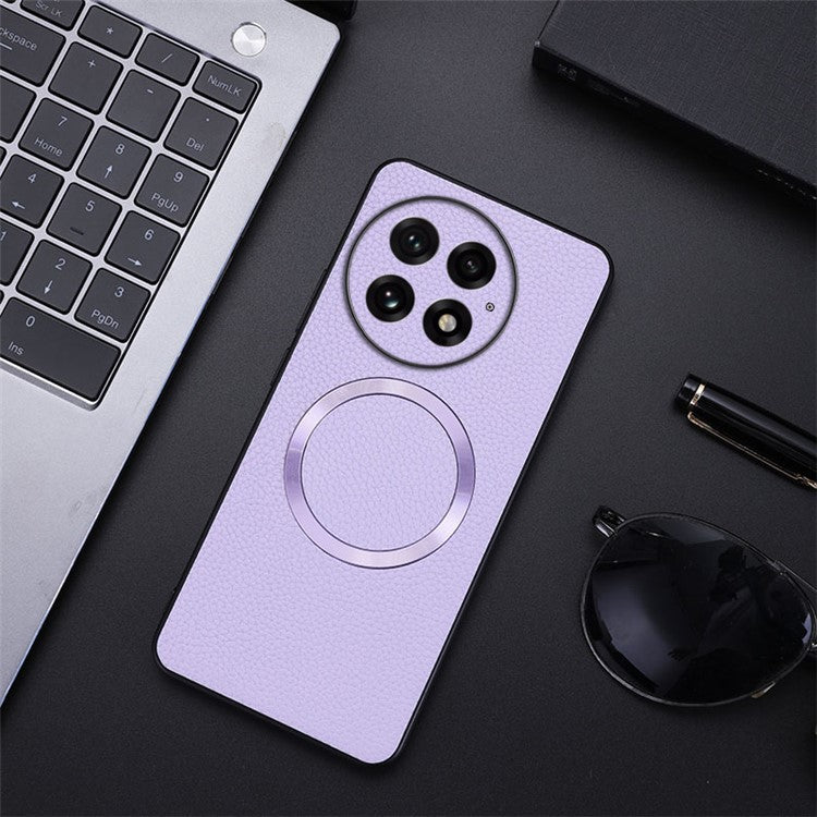 For OnePlus 13 Case Compatible with MagSafe PU Leather+TPU Phone Back Cover - Purple