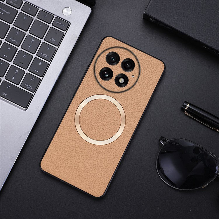 For OnePlus 13 Case Compatible with MagSafe PU Leather+TPU Phone Back Cover - Gold