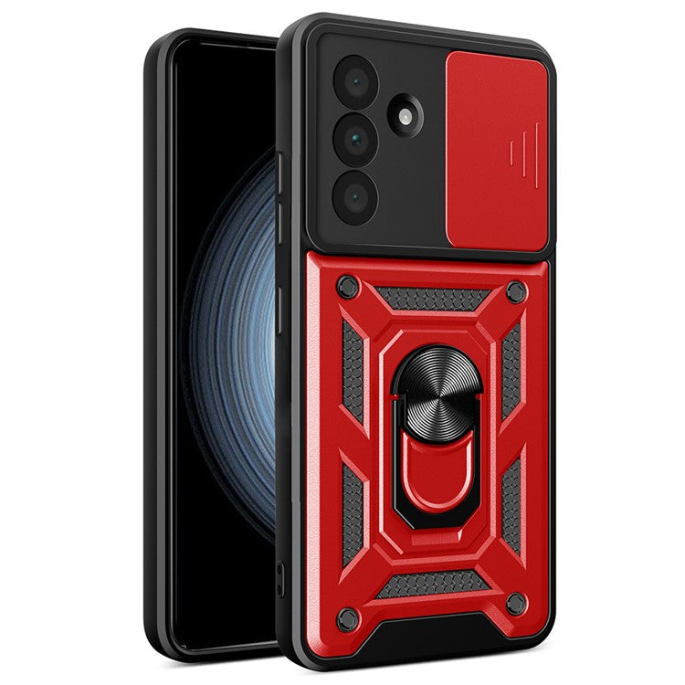 For Samsung Galaxy A36 5G Case with Slide Camera Lid PC+TPU Kickstand Phone Cover - Red