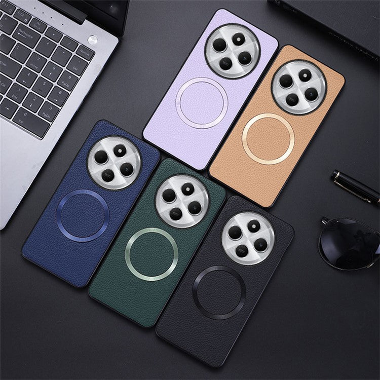 Phone Case For Xiaomi Redmi 14C 4G / 14R 5G / Poco C75 4G Compatible with MagSafe PU Leather+TPU Back Cover - Black