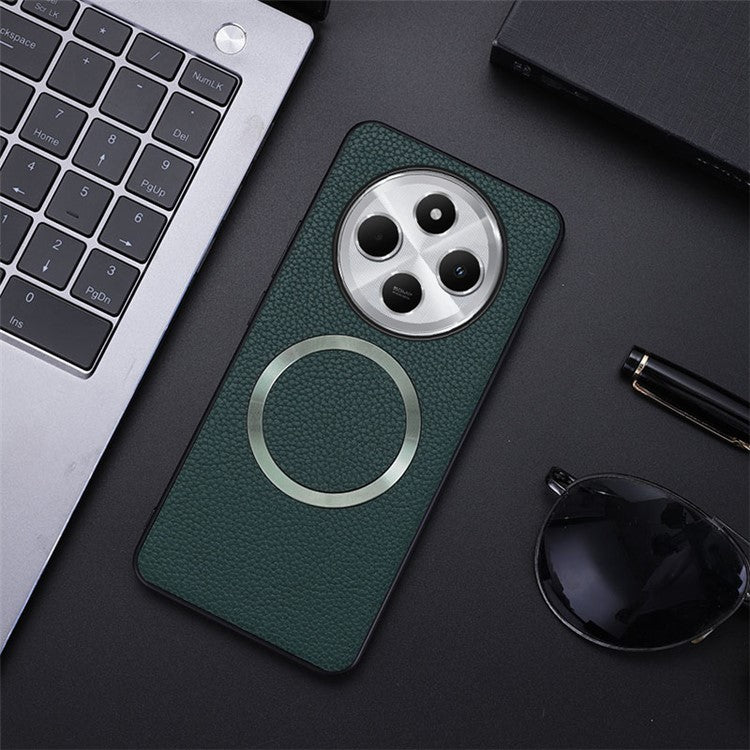 Phone Case For Xiaomi Redmi 14C 4G / 14R 5G / Poco C75 4G Compatible with MagSafe PU Leather+TPU Back Cover - Green