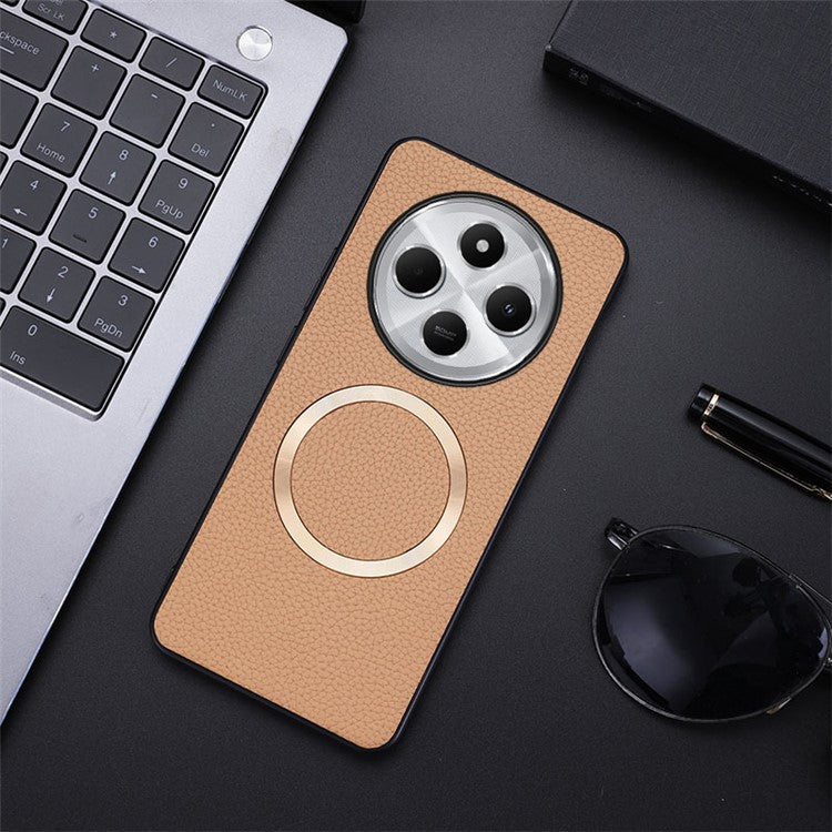 Phone Case For Xiaomi Redmi 14C 4G / 14R 5G / Poco C75 4G Compatible with MagSafe PU Leather+TPU Back Cover - Gold