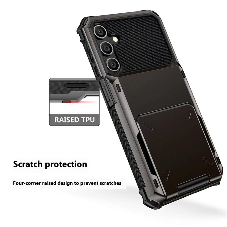 For Samsung Galaxy S25 Case PC+TPU Dual Layer Back Phone Cover with Card Holder - Black