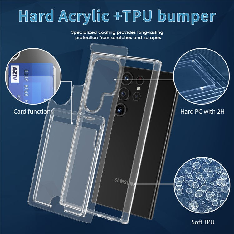 For Samsung Galaxy S25 Ultra Clear Case TPU+PC+Acrylic Cell Phone Case with Card Holder