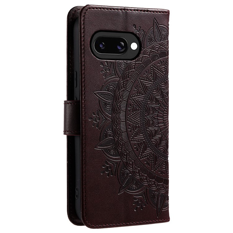 For Google Pixel 9a Case Imprinted Totem PU Leather Wallet Stand Phone Cover - Brown