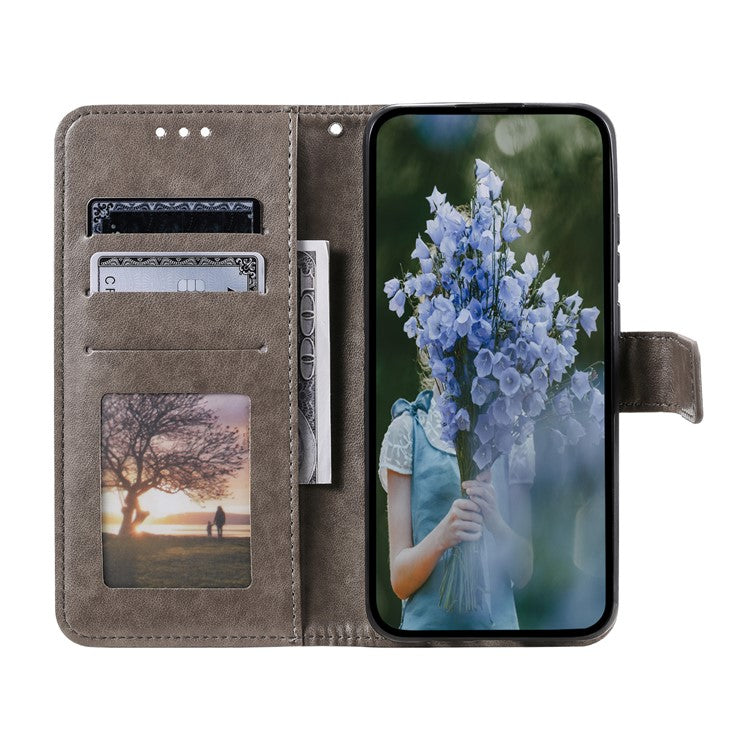 For Google Pixel 9a Case Imprinted Totem PU Leather Wallet Stand Phone Cover - Grey