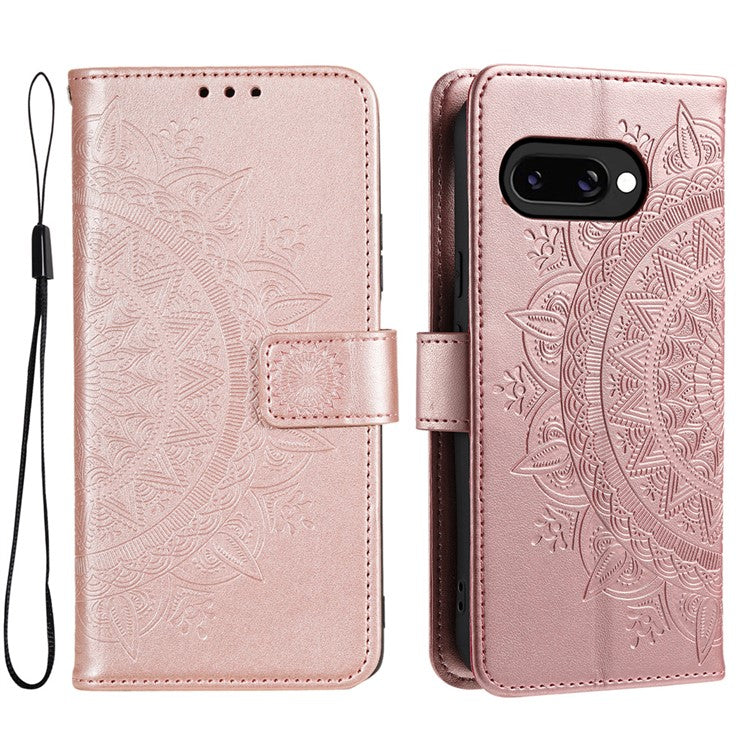 For Google Pixel 9a Case Imprinted Totem PU Leather Wallet Stand Phone Cover - Rose Gold