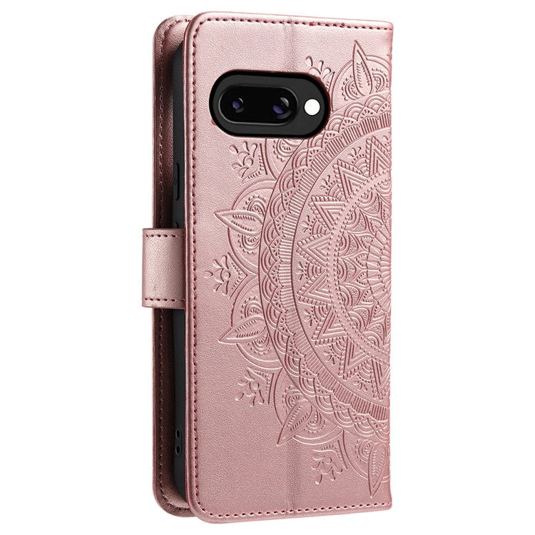 For Google Pixel 9a Case Imprinted Totem PU Leather Wallet Stand Phone Cover - Rose Gold