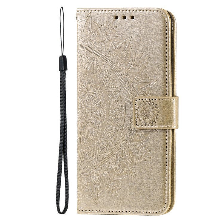 For Google Pixel 9a Case Imprinted Totem PU Leather Wallet Stand Phone Cover - Gold