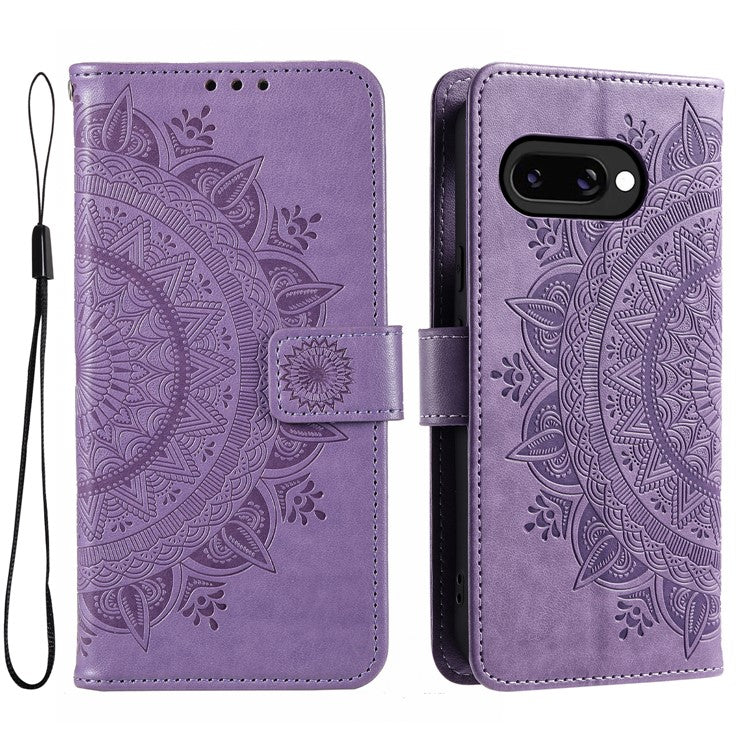 For Google Pixel 9a Case Imprinted Totem PU Leather Wallet Stand Phone Cover - Purple