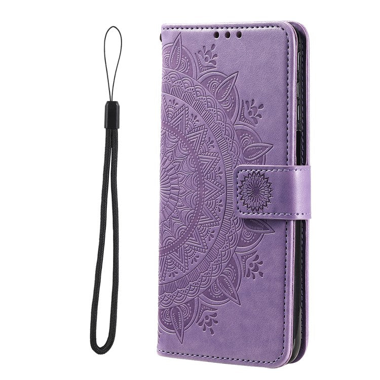 For Google Pixel 9a Case Imprinted Totem PU Leather Wallet Stand Phone Cover - Purple